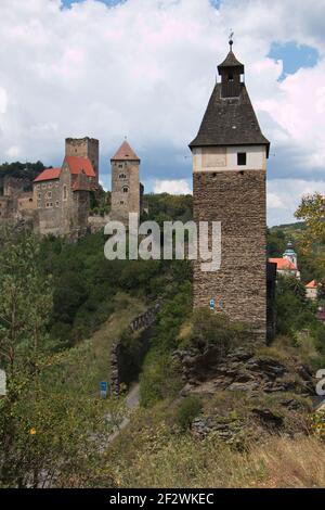 Blick auf Hardegg mit dem Schloss in Niederösterreich, Österreich, Europa Stockfoto