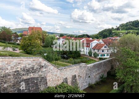 Blick auf die Stadt Schmalkalden, Thüringen vom Schloss Wilhelmsburg Stockfoto