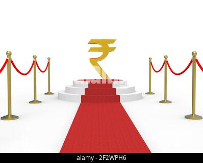 Indische Rupie Symbol auf einem roten Teppich Bühne - 3D Abbildung Stockfoto
