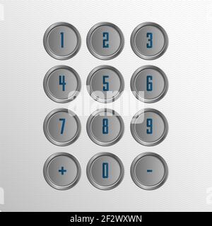 Elevator Buttons und Bedienfeldsteuerungen für Vektorskizzen. Vektorgrafik isoliert auf weißem Hintergrund. Stock Vektor