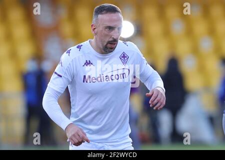 Benevento, Italien. März 2021, 13th. Franck Ribery von ACF Fiorentina vor der Serie A während der Aufwärmphase Fußballspiel zwischen Benevento Calcio und ACF Fiorentina im Ciro Vigorito Stadion in Benevento (Italien), 13. März 2021. Foto Cesare Purini/Insidefoto Kredit: Insidefoto srl/Alamy Live News Stockfoto