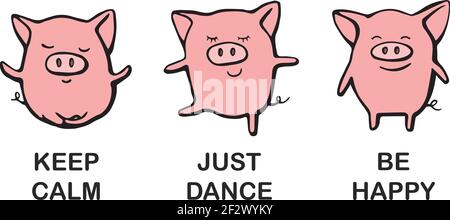 Sammlung von lustigen Schwein emoticon Zeichen in verschiedenen Emotionen. Vektorset handgezeichnete Illustration. Weihnachtskarte, Poster, T-Shirt Komposition Stock Vektor