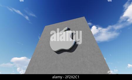 Apple-Logo, nur redaktionelle Verwendung, 3D-Rendering Stockfoto