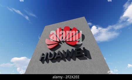 Huawei-Logo, nur redaktionelle Verwendung, 3D Rendering Stockfoto