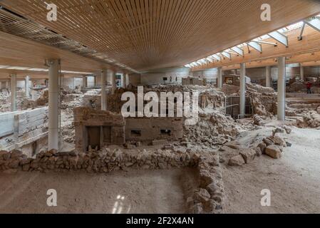 Prähistorische Stadt Akrotiri auf der Insel Santorini in Griechenland Stockfoto