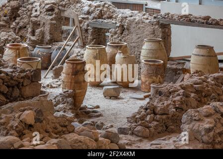 Prähistorische Stadt Akrotiri auf der Insel Santorini in Griechenland Stockfoto