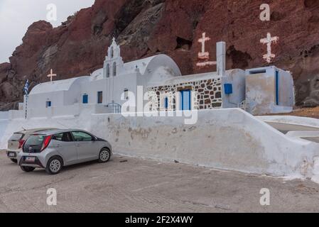Agios Nicholaos Kirche bei Akrotiri auf Santorini, Griechenland Stockfoto