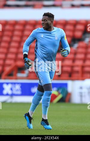 Nottingham, Großbritannien. März 2021, 13th. Brice Samba #30 von Nottingham Forest während des Spiels in Nottingham, UK am 3/13/2021. (Foto von Mark Cosgrove/News Images/Sipa USA) Quelle: SIPA USA/Alamy Live News Stockfoto