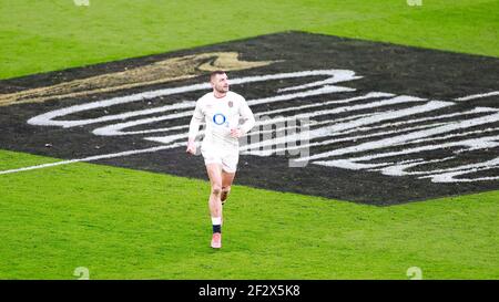 Twickenham, London, Großbritannien. März 2021, 13th. International Rugby, Six Nations, England gegen Frankreich; Jonny May von England kehrt nach ihrem Versuch in die Position zurück Credit: Action Plus Sports/Alamy Live News Stockfoto