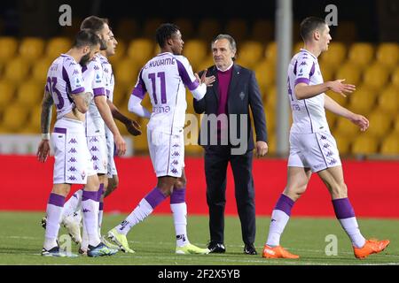 Benevento, Italien. März 2021, 13th. Spieler AC Fiorentina feiern am Ende des Spiels während der Serie A Fußballspiel zwischen Benevento Calcio und ACF Fiorentina im Ciro Vigorito Stadion in Benevento (Italien), 13. März 2021. Foto Cesare Purini/Insidefoto Kredit: Insidefoto srl/Alamy Live News Stockfoto