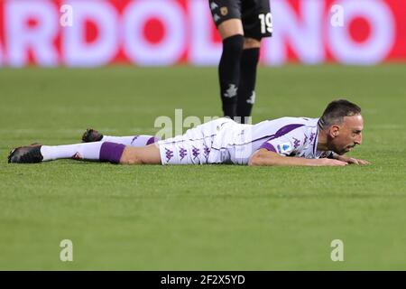 Benevento, Italien. März 2021, 13th. Franck Ribery von ACF Fiorentina reagiert während der Serie A Fußballspiel zwischen Benevento Calcio und ACF Fiorentina im Ciro Vigorito Stadion in Benevento (Italien), 13. März 2021. Foto Cesare Purini/Insidefoto Kredit: Insidefoto srl/Alamy Live News Stockfoto