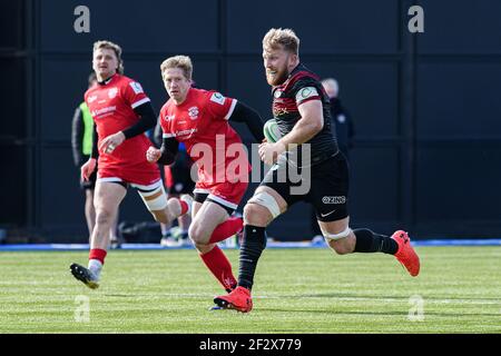 LONDON, GROSSBRITANNIEN. 13th, März 2021. Jackson Wray of Saracens (Capt.) in Aktion während des Greene King IPA Championship Rugby Match zwischen Saracens und Jersey Reds im Stonex Stadium am Samstag, den 13. März 2021. LONDON ENGLAND. Kredit: Taka G Wu/Alamy Live Nachrichten Stockfoto