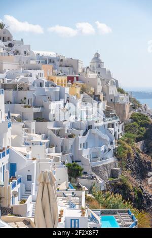 Panorama von Thira/Fira, Santorini, Griechenland Stockfoto