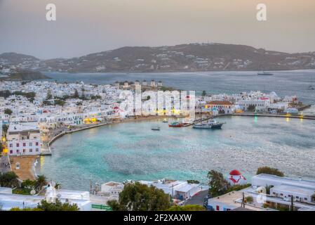 Sonnenuntergang über Mykonos in Griechenland Stockfoto