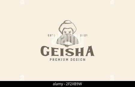 Gravieren Geisha Frauen japan Logo Symbol Vektor Symbol Illustration Design Stock Vektor