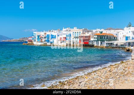 Little Venice - bunte Häuser auf Mykonos, Griechenland Stockfoto