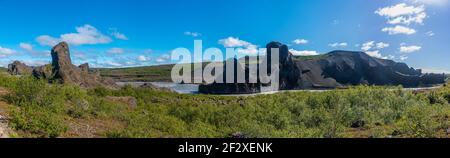 Hexagonales Basaltgestein bei Hljodaklettar auf Island Stockfoto