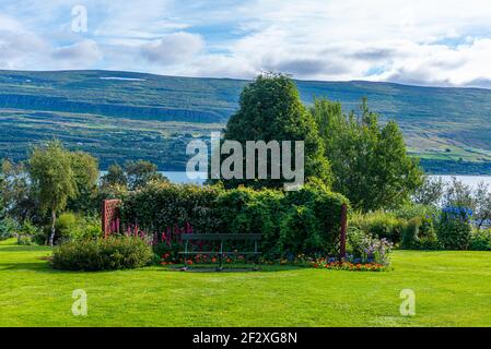 Blick auf den botanischen Garten in Akureyri, Island Stockfoto