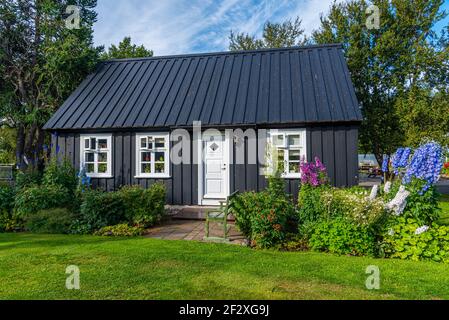 Blick auf den botanischen Garten in Akureyri, Island Stockfoto