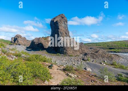 Hexagonales Basaltgestein bei Hljodaklettar auf Island Stockfoto