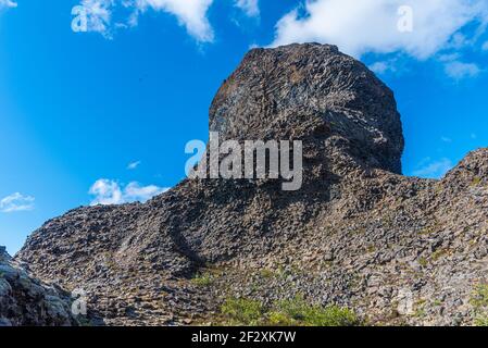 Hexagonales Basaltgestein bei Hljodaklettar auf Island Stockfoto