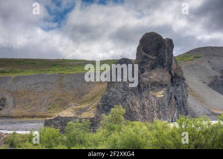 Hexagonales Basaltgestein bei Hljodaklettar auf Island Stockfoto