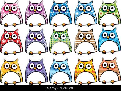 vektor Cartoon Eulen niedlichen Vögel Set Stock Vektor
