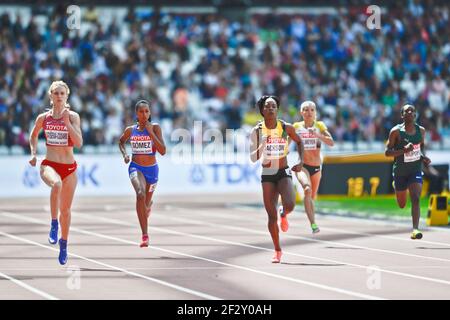 Shericka Jackson (JAM), Gunta Vaičule (LAT), Roxana Gómez (CUB). 400 Meter Frauen, heizt. IAAF Leichtathletik-Weltmeisterschaften, London 2017 Stockfoto