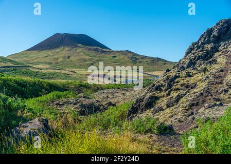 Helgafell Vulkan auf der Insel Heimaey in Island Stockfoto