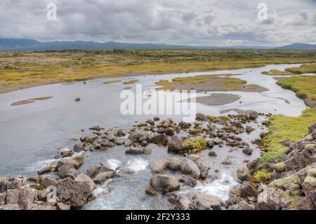 Oxara Fluss durch den Thingvellir Nationalpark in Island Stockfoto