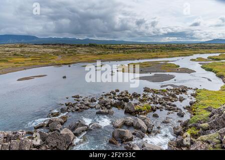 Oxara Fluss durch den Thingvellir Nationalpark in Island Stockfoto