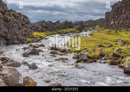 Oxara Fluss durch den Thingvellir Nationalpark in Island Stockfoto