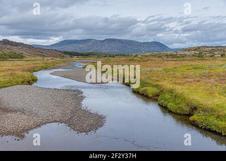 Oxara Fluss durch den Thingvellir Nationalpark in Island Stockfoto