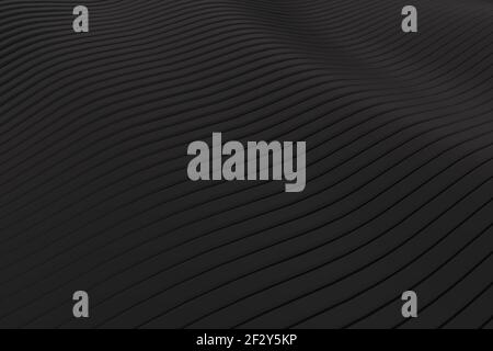 Nahaufnahme abstrakt schwarz silber geräuchert metallic Streifen Slicing gewellten Hintergrund. Minimalismus-Konzept. Grafik-Design Tapete und Hintergrund. 3D illustrati Stockfoto