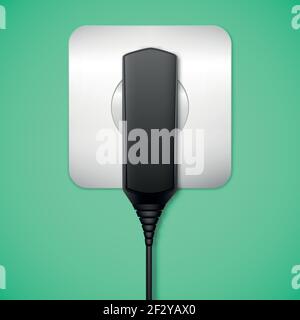 Ladegerät an eine Steckdose anschließen. Stock Vektor