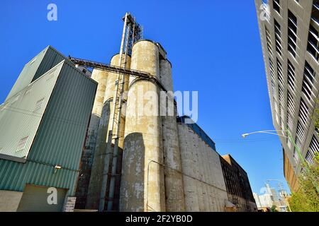 Chicago, Illinois, USA. Das Archer Daniels Midland-Werk in der Nähe der West Side ist einer der letzten noch funktionierenden Getreideaufzüge der Stadt. Stockfoto