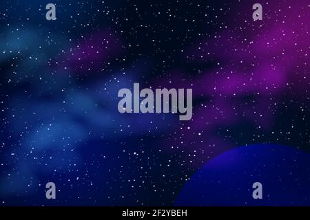 Horizontaler Raumhintergrund mit realistischem Nebel, Sternenstaub und Planeten. Nachthimmel. Webdesign. Unendliches Universum. Vektor-Illustration der Galaxie Stock Vektor