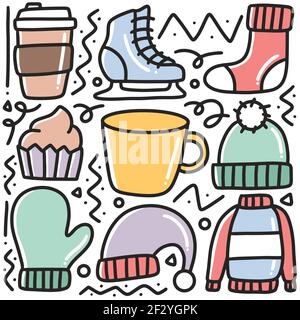 Handgezeichnete Winterkleidung Kollektion Doodle Set Stock Vektor