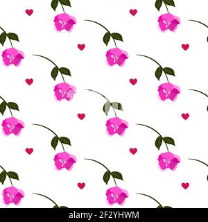 Rosa Blumen und rotes Herz auf transparentem Hintergrund. Für Stoffe, Babykleidung, Hintergründe, Textilien, Geschenkpapier und andere Dekorationen. Vektor Stock Vektor