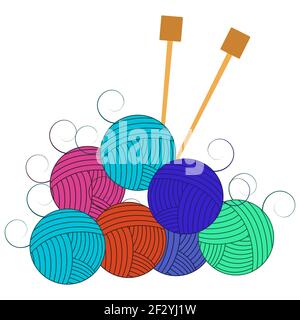 Wollkugeln und Stricknadeln auf weißem Hintergrund. Vektor EPS 10. Stock Vektor