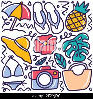 Handgezeichnete Strandausrüstung Doodle Stock Vektor