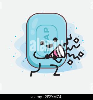 Vektor-Illustration von Seife Charakter mit niedlichen Gesicht, einfache Hände und Bein Linie Kunst auf isolierten Hintergrund. Flache Cartoon Doodle Stil. Stock Vektor