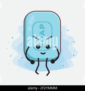 Vektor-Illustration von Seife Charakter mit niedlichen Gesicht, einfache Hände und Bein Linie Kunst auf isolierten Hintergrund. Flache Cartoon Doodle Stil. Stock Vektor
