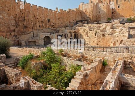 Architektonisches Detail eines Abschnitts der Mauer von Jerusalem, Israel Stockfoto
