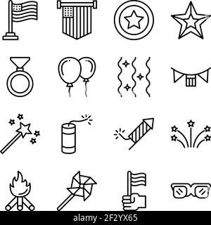 Pack von 4th Juli Lineare Symbole Stock Vektor