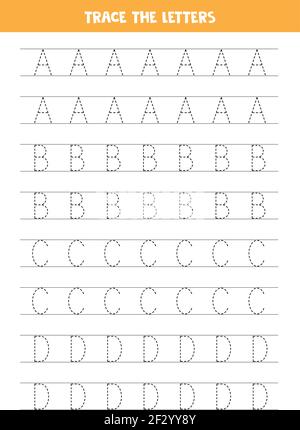 Trace Buchstaben des englischen Alphabets. Handschriftübungen für Kinder im Vorschulalter. Stock Vektor