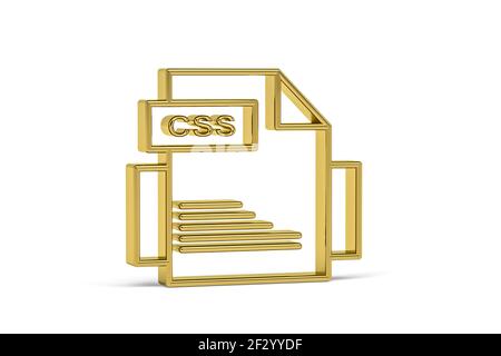 Golden 3D CSS-Symbol auf weißem Hintergrund isoliert - 3D rende Stockfoto