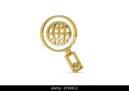 Goldenes 3d-Suchsymbol auf weißem Hintergrund isoliert - 3D Rendern Stockfoto