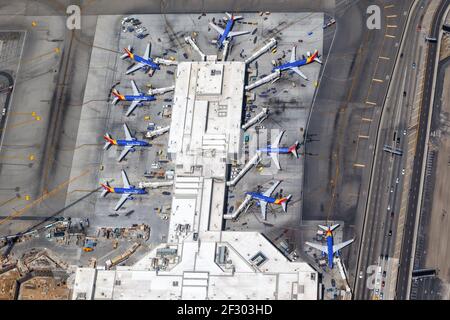 Los Angeles, Kalifornien - 14. April 2019: Los Angeles International Airport LAX Southwest Airlines Terminal 1 Luftaufnahme in den Vereinigten Staaten. Stockfoto