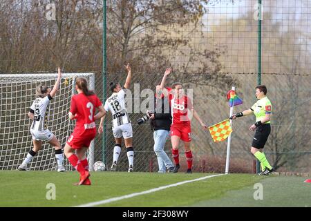 Angleur, Belgien. März 2021, 13th. Illustrative Aufnahme eines weiblichen Fußballspiels zwischen Standard Femina de Liege und Sporting Charleroi am Spieltag 16th der Saison 2020 - 2021 der belgischen Scooore Womens Super League, samstag, 13. Februar 2021 in Angleur, Belgien . FOTO SPORTPIX.BE / SPP / SEVIL OKTEM Quelle: SPP Sport Press Foto. /Alamy Live Nachrichten Stockfoto